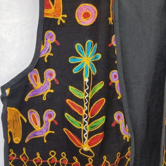 Vintage Banjara Style Crop Vest Womens Embroidery Boho Black Cotton Andrew Sport - Picture 3 of 12